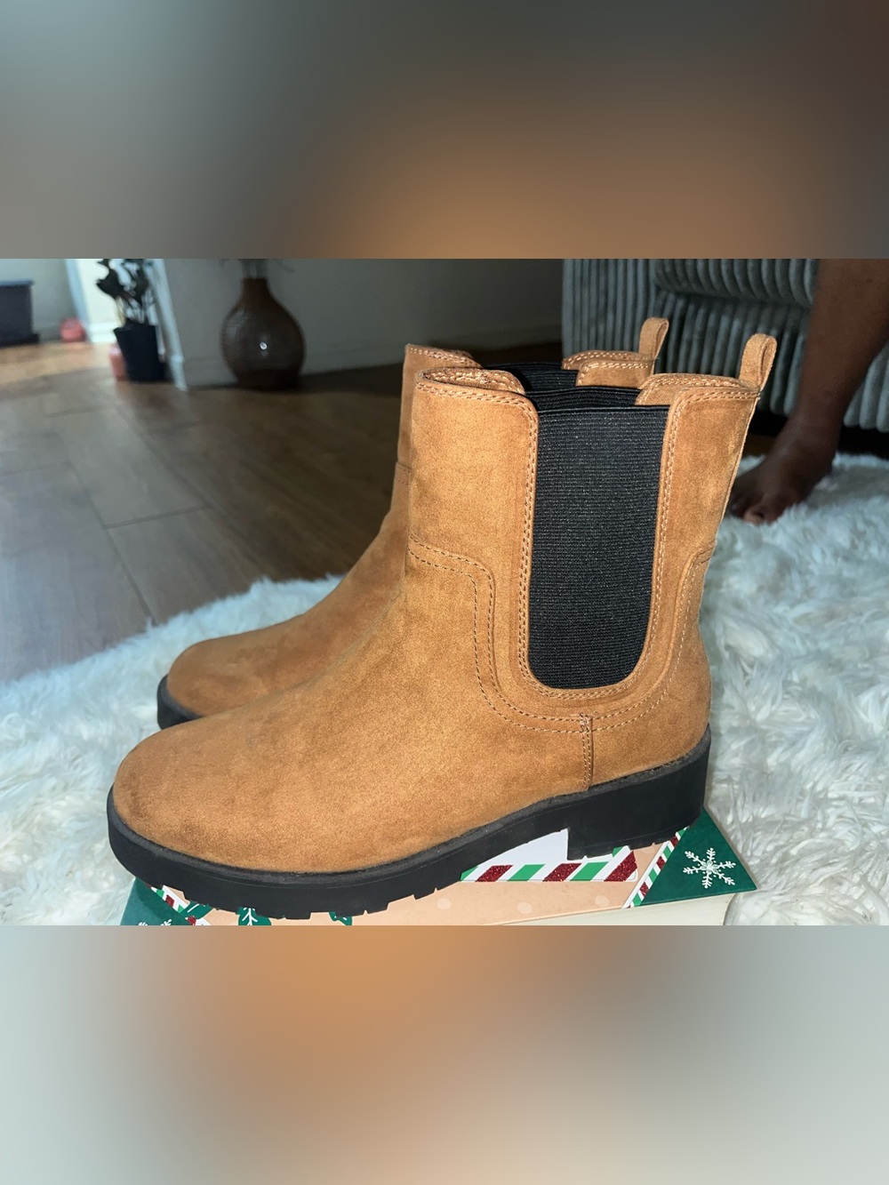 Old Navy Tan Suede Chelsea Lug Ankle Boots